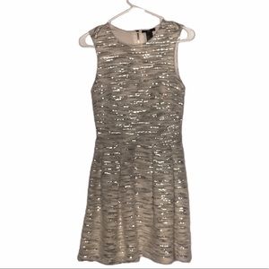 H&M Silver and White Sequin Pleated Dress- Size 6